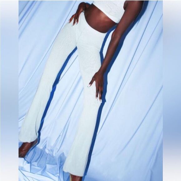 NWT SKIMS Summer Mesh Straight Leg Sheer Neutral Cream High Waist Pants In Bone - Picture 6 of 9